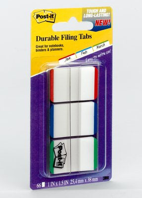 Post-it Indexstreifen Strong – 25,4×38 mm – sortiert (grün, blau, rot), 3×22 Stück, mit Dispenser
