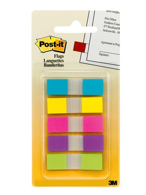 Post-it Schmale Indexstreifen – 11,9×43,2 mm – sortiert, 5×20 Stück, mit Dispenser, Kunststoff