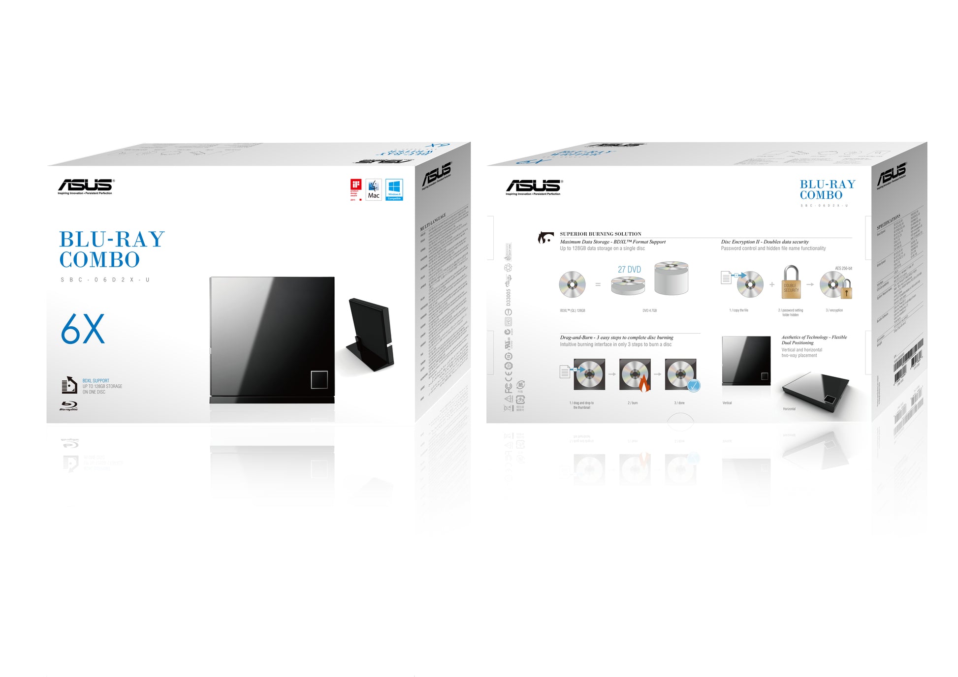 ASUS SBC-06D2X-U Blu-Ray DVD Combo – USB 2.0, Slimline, Ablage