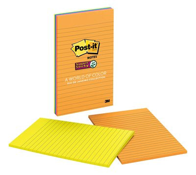 Post-it Rio de Janeiro Kollektion Haftnotizen – 127 × 203,2 mm – sortiert, liniert, Super Sticky