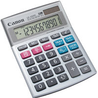 Canon Tischrechner LS-103TC – 10-stellig, angewinkeltes LCD, Steuer/Währung, Solar + Batterie, silber