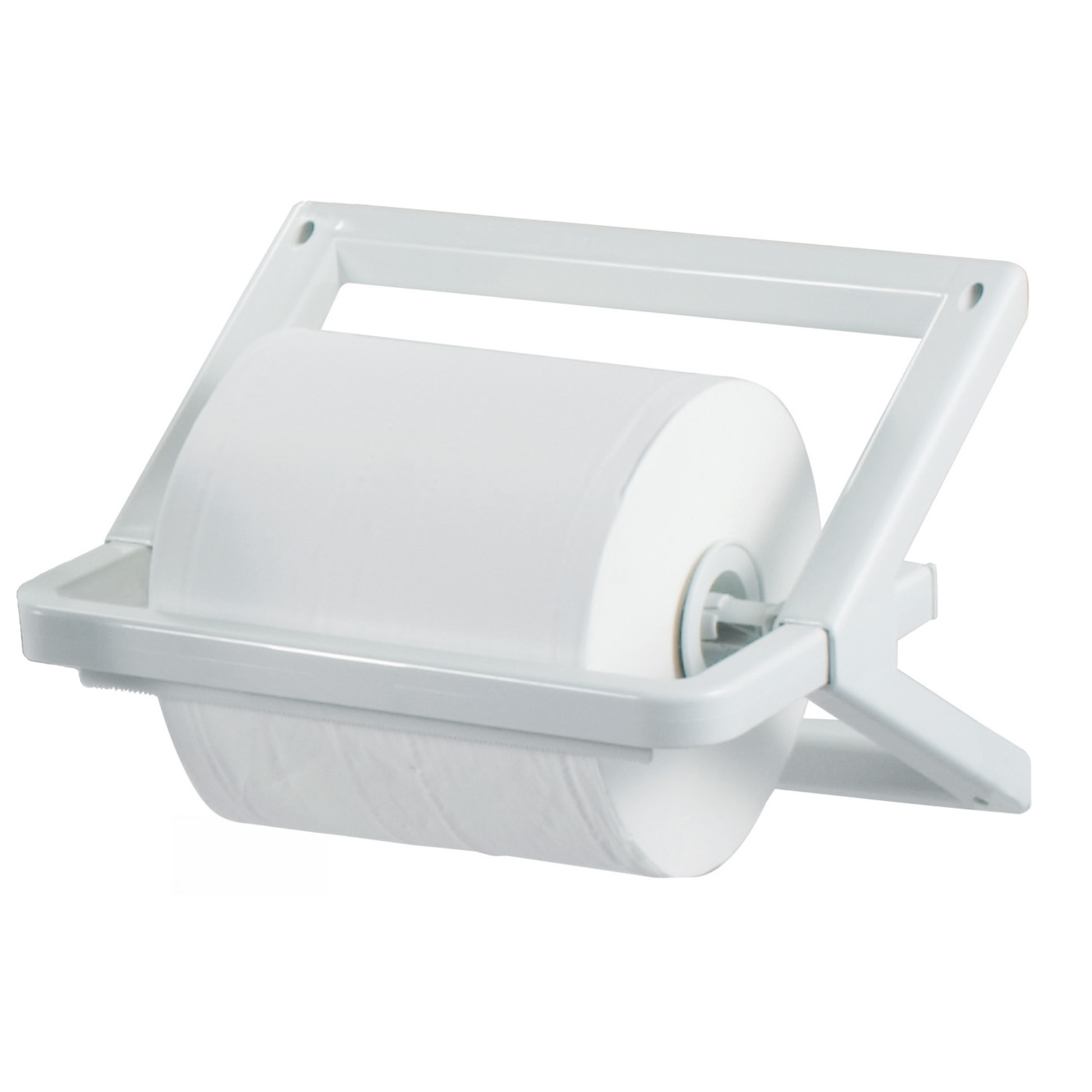 Clear+ Putzrollenspender – für Rollen bis 340 mm Breite, Ø 350 mm – Kunststoff, Wand-/Tisch-/Bodenmontage