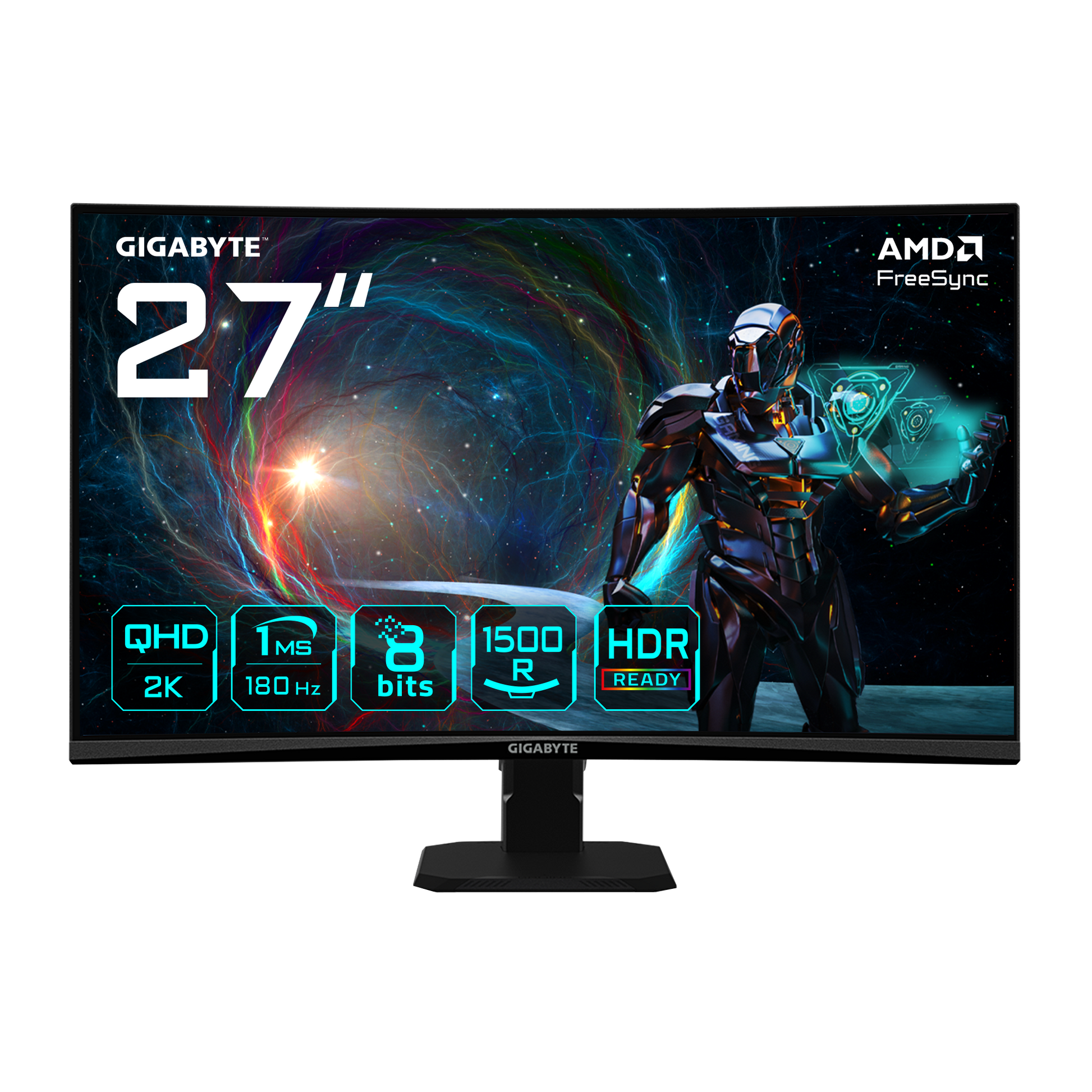 GIGABYTE GS27QCA – Monitor, 27" 2560 × 1440 (WQHD), VA, 180 Hz, 250 cd/m², 2× HDMI 2.1, DisplayPort 1.4