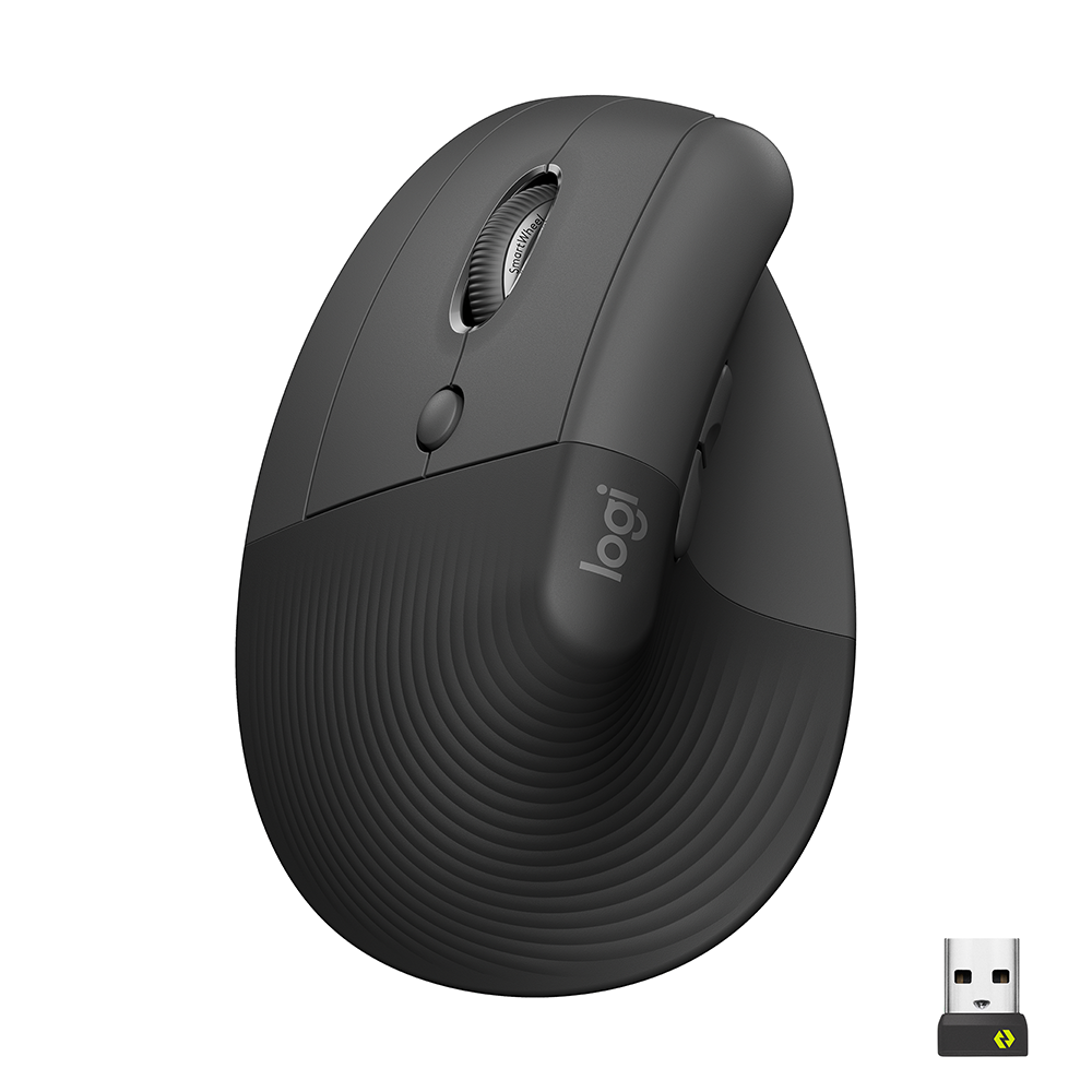 Logitech Lift Left Ergonomische Maus – vertikal, für Linkshänder, graphit/schwarz