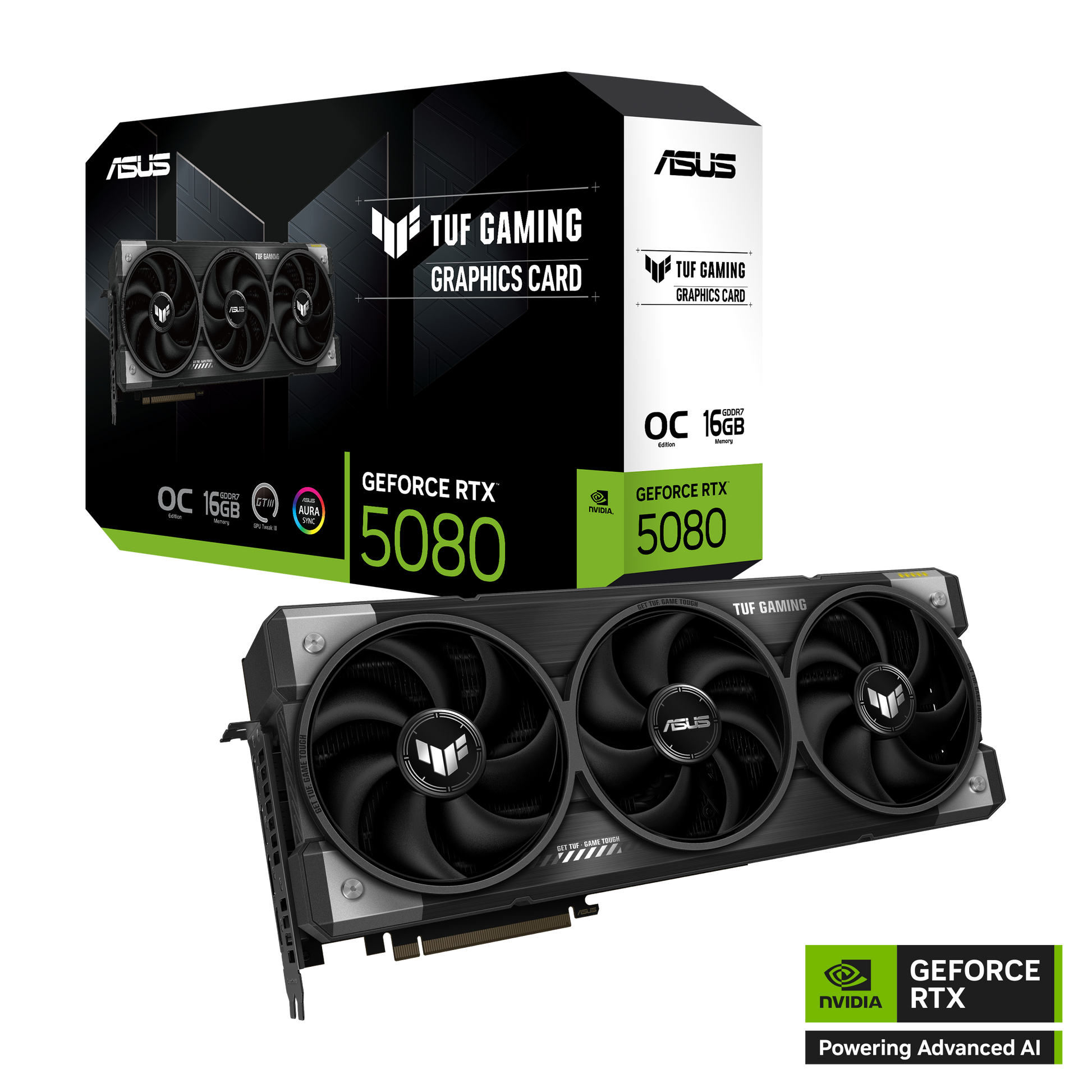 ASUS TUF-RTX5080-O16G-GAMING – Grafikkarte – GeForce RTX 5080, 16 GB GDDR7, PCIe 5.0, 3×DP, 2×HDMI, 3 Lüfter