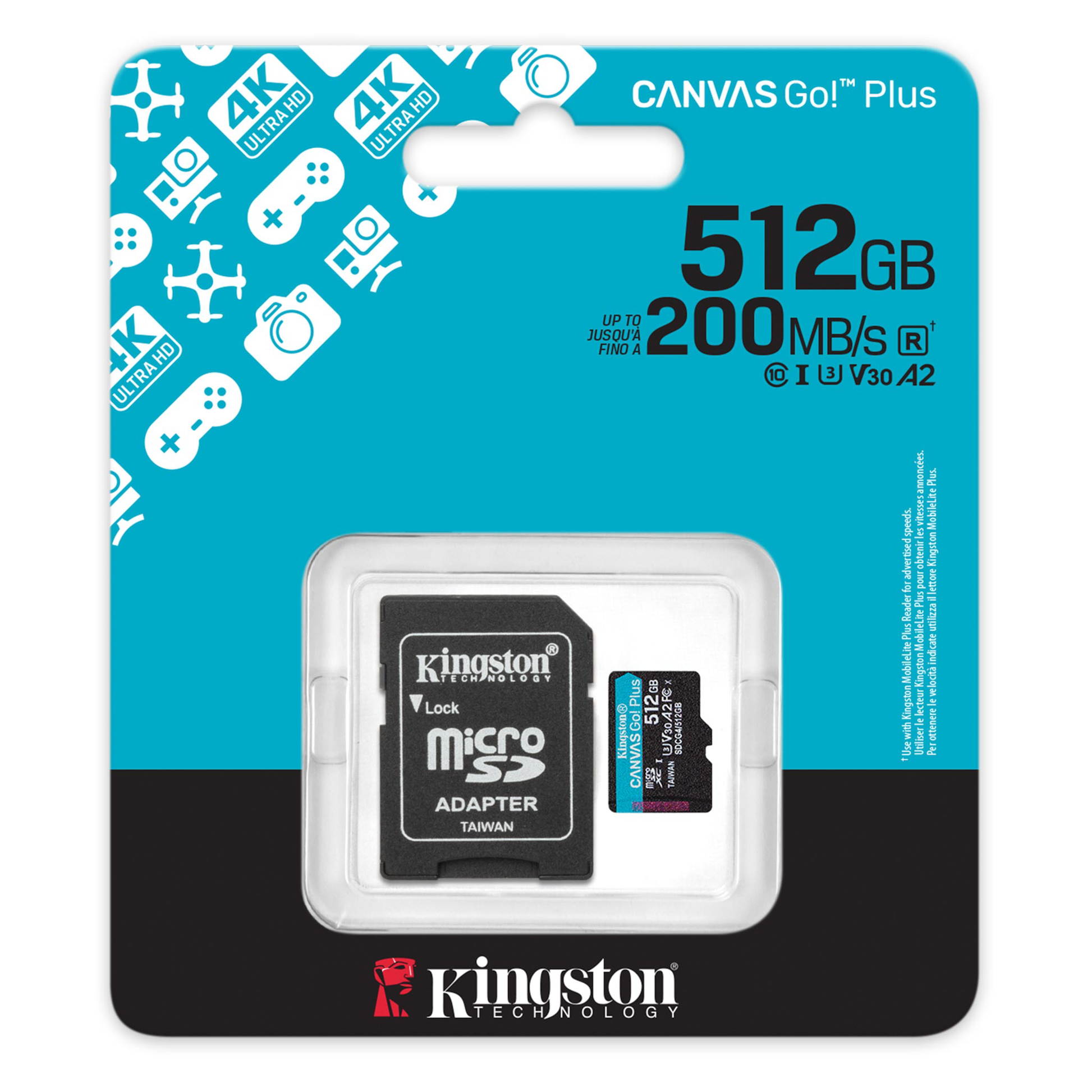 Kingston Technology Kingston Canvas Go Plus 200R Speichergerät – 512 GB, A2 U3 V30, mit Adapter