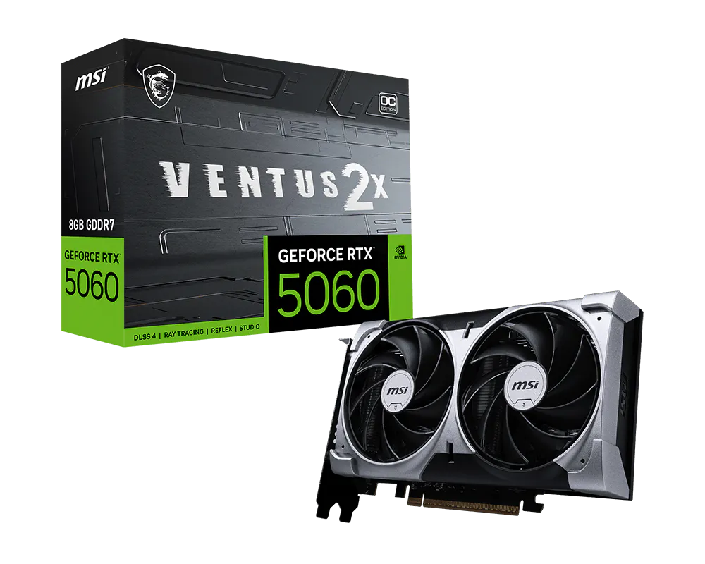 MSI GeForce RTX 5060 VENTUS 2X OC – PCIe Grafikkarte – 8 GB GDDR7, 3×DP, 1×HDMI, PCIe 5.0, 145 W