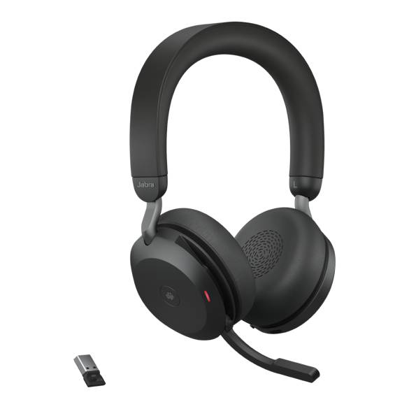 Jabra Evolve2 75 Office-Headset – On-Ear, Stereo, BT, ANC, MS Teams zertifiziert, mit USB-A-Dongle, Schwarz
