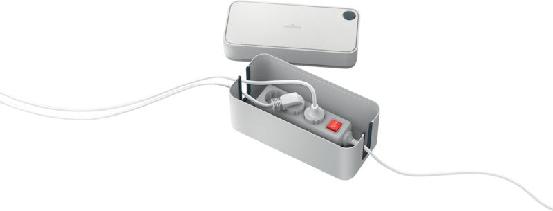 Durable Kabelbox Box S – 246 × 128 mm, Kunststoff, Grau, rutschfeste Gummifüsse, für 3fach-Steckdosenleiste