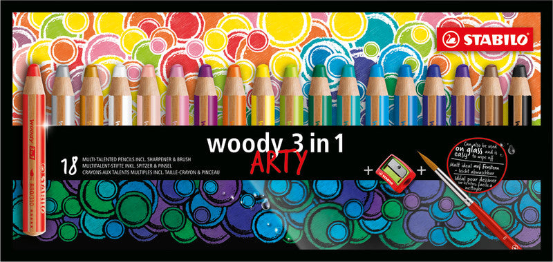 STABILO 3-in-1 Farbstifte Woody Arty – 6 Farben, mit Spitzer, Ø 4,2 mm, PEFC