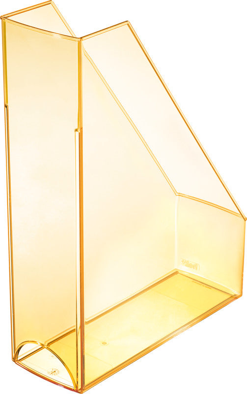 Helit Stehsammler A4/C4 – mit Griffloch, mit Beschriftungsschild, 85 × 322 × 240 mm, orange transparent, Kunststoff