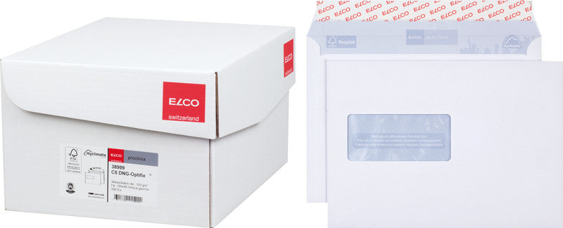 Elco Couvert C5, Fenster links, Haftklebung, weiss, 100 g/m², mit Innendruck – 500 Stk.