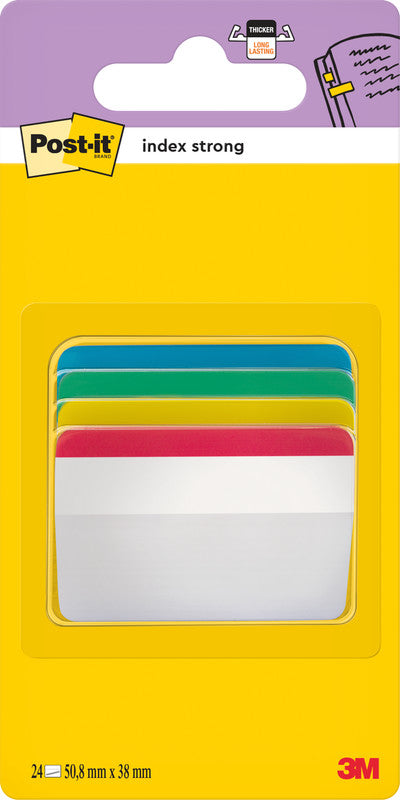 Post-It Index Strong Register – 51 × 38 mm, 6-teilig, Kunststoff, farbig, unbedruckt, extra stark