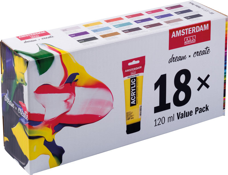 Royal Talens Amsterdam – Acryl Standard – Acrylfarbe – Set – 18 Farben, sortiert, 18 × 120 ml