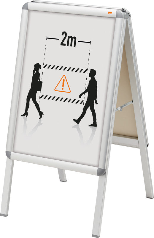 Nobo Plakatständer – für A2 hoch, silber, Metall/Kunststoff, 475 × 480 × 870 mm