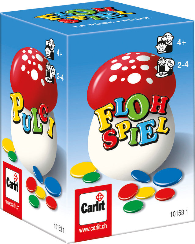 Carlit Murmelspiel Flohspiel – 2–4 Spieler, ab 4 J., d/f/i, 74 × 100 × 74 mm, Karton, mehrfarbig