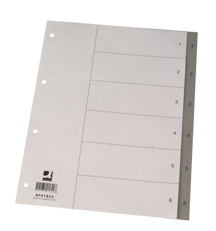 Connect Q-Connect Register – für A4, Kunststoff (PP), 1–6, 6-teilig, grau, 11-fach