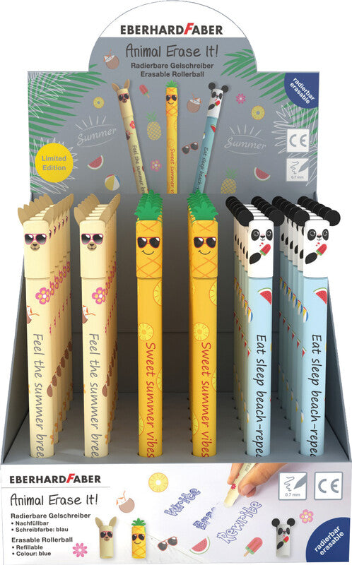 Eberhard Faber Animal Erase It Gelschreiber – blau, 0,7 mm, radierbar, Kappe, nachfüllbar
