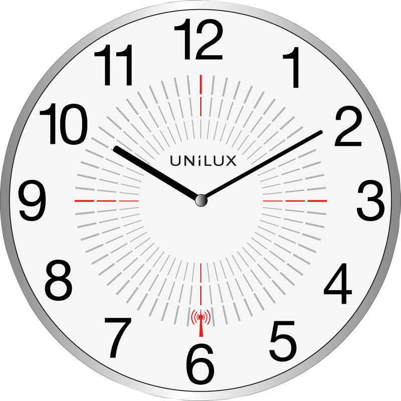 Unilux Wanduhr – Funk, wetterfest – Ø 35,5 cm, metallgrau, Metall, lautlos