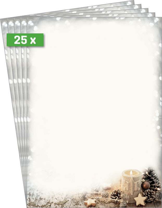 Sigel Motivpapier – A4, 90 g/m², Motiv Beige Weihnachtskerze – für Inkjet/Laser/Kopierer – FSC – 25 Blatt