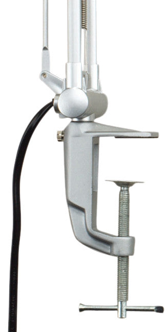 MAUL Tischleuchte Energiesparlampe E27 – Klemmfuss, drehbar & neigbar – 3’000 K – 1’160 lm 12 W – Silber