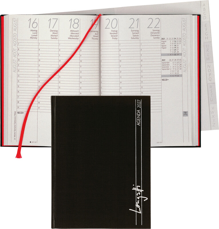 Biella LONGATTI Agenda – 1 Woche/2 Seiten, gebunden, 15 × 20 cm, 2027, mehrsprachig