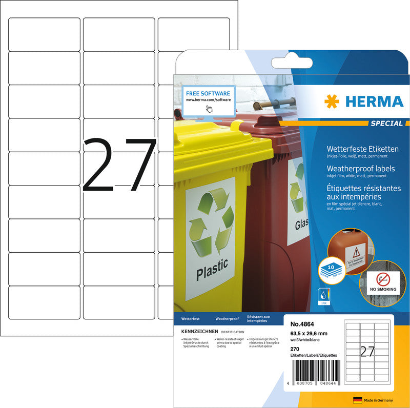 HERMA Folienetiketten, 210 mm × 297 mm, weiss, Folie, extra stark, 10 Blatt