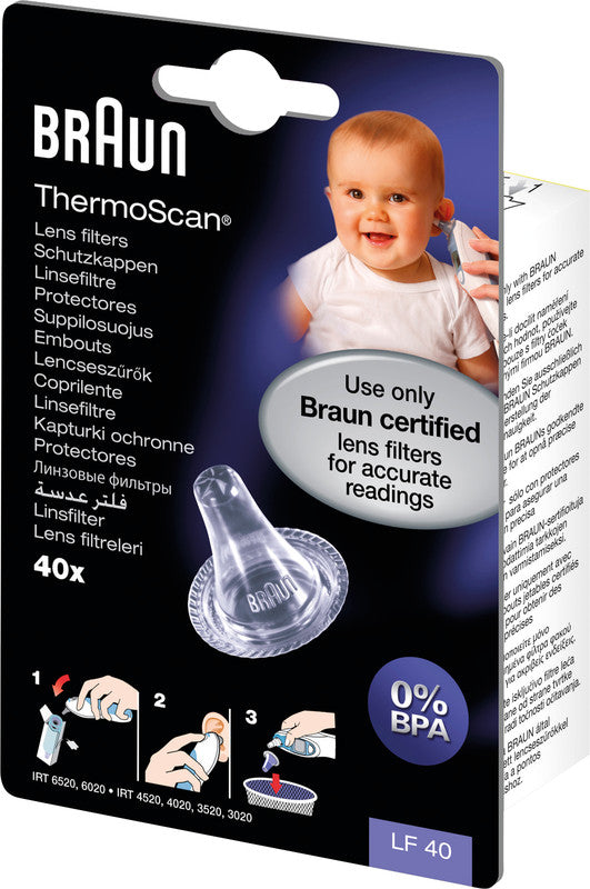 Braun Schutzkappen – 40 Stk., Kunststoff, transparent, für ThermoScan IRT-Ohr-Thermometer