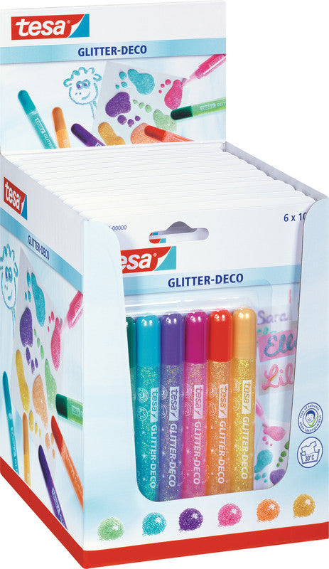 TESA Glitzerkleber Candy Colors – farbig sortiert – Set 6 × 10 g – auswaschbar, lösungsmittelfrei