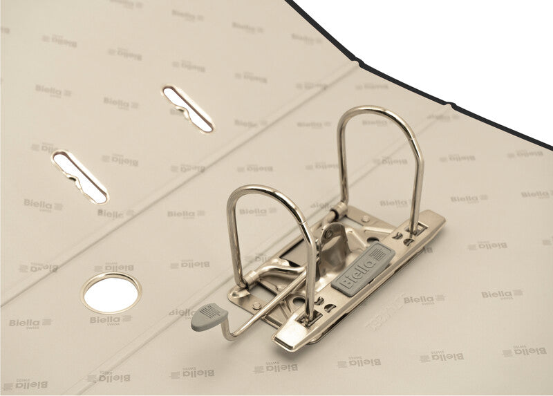 Biella Ordner – A4 hoch – 2-Ring Hebelmechanik, Rücken 70 mm – schwarz, mit Niederhalter, mit Griffloch, FSC