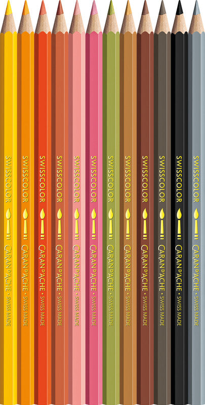 Caran d-Ache Caran d’Ache Swisscolor Aquarelle Aquarellfarbstifte – 12 Farben, lichtecht, Ø 2,8 mm, Karton