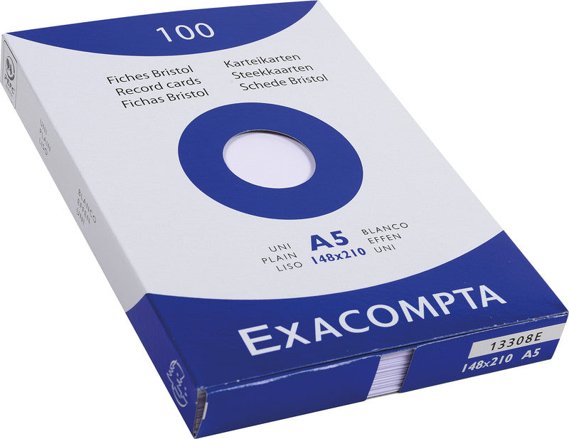 Exacompta Karteikarte A5 quer, blanko, weiss, 205 g/m², Karteikarton – 100 Stück