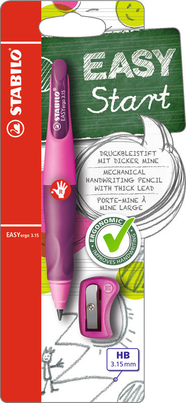 Stabilo EASYergo Start Druckbleistift – 3,15 mm, für Rechtshänder, Hellpink, inkl. Spitzer