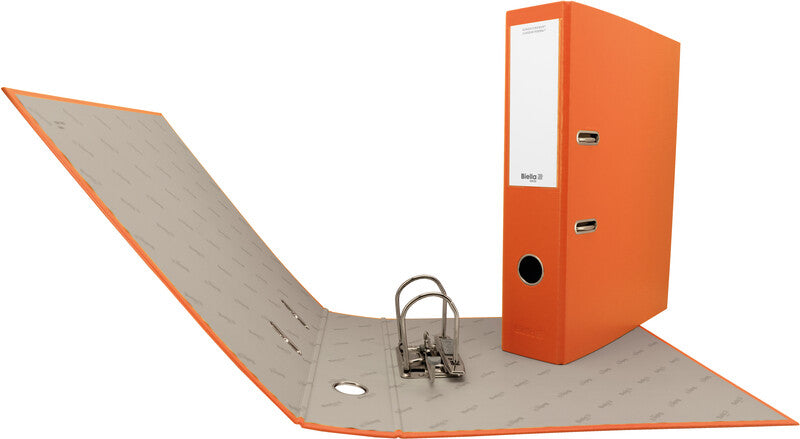 Biella Ordner – A4 hoch – 2-Ring Hebelmechanik, Rücken 70 mm – orange, mit Niederhalter, mit Griffloch, FSC