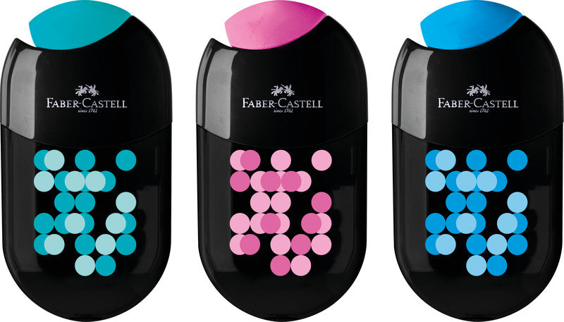 Faber-Castell Spitzer – manuell, 2-Loch, mit Behälter, für Blei- & Buntstifte 8 & 11 mm, Kunststoff