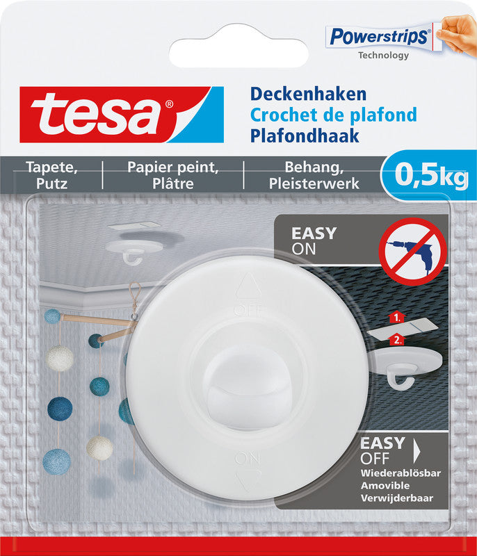 TESA Deckenhaken – Kunststoff, weiss, 12 × 14 × 2,9 cm – 1er-Pack