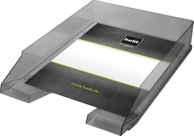 Helit Briefkorb – mit Beschriftungsfeld, hochglänzend, grau transparent, B 245 × H 67 × T 347 mm