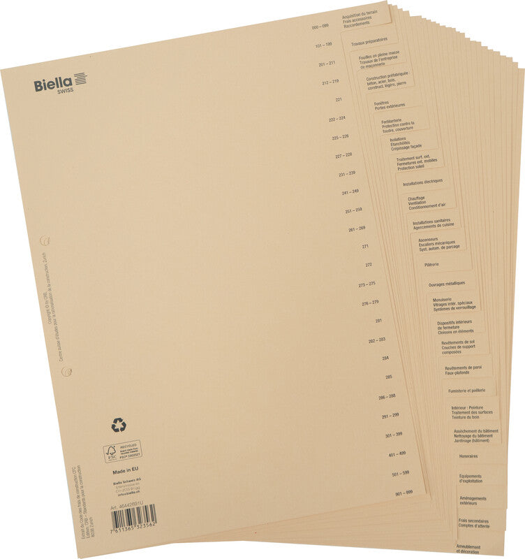 Biella Register – A4, 26-teilig, Recyclingkarton, braun, vorgedruckt, 2-fach gelocht