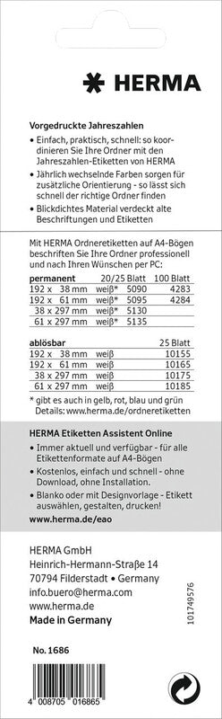 HERMA Schuletiketten – Motiv 2026 – 60 × 26 mm, 100 Stk, 20 Bogen, Papier, permanent haftend