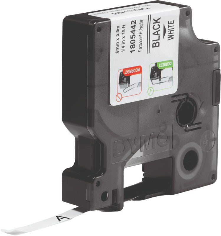 DYMO Textilband – 6 mm × 5,5 m, weiss, schwarz – für DYMO Rhino: 3000, 4200, 5000 und weitere