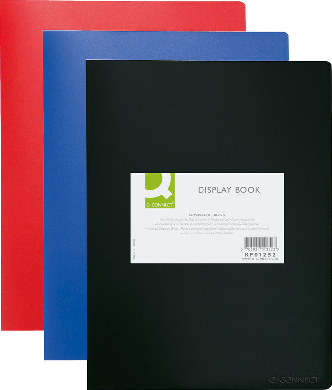 Q-CONNECT Sichtbuch – 20 Sichttaschen, A4, genarbt, antireflex, blau, Kunststoff