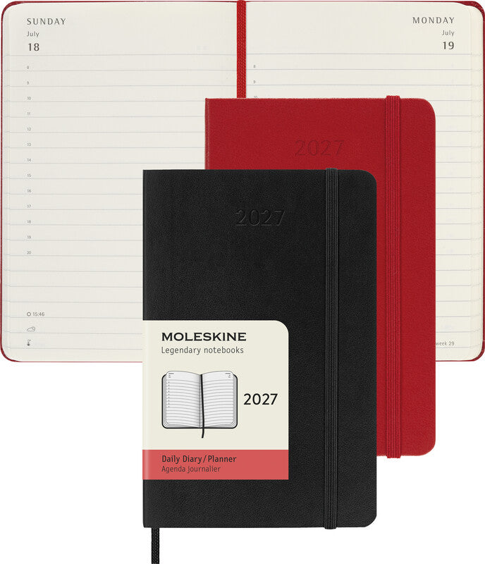 Moleskine Taschenagenda Daily – Tagesagenda 2027, 1 Tag/1 Seite, 9 × 14 cm, Hardcover, Englisch, Schwarz