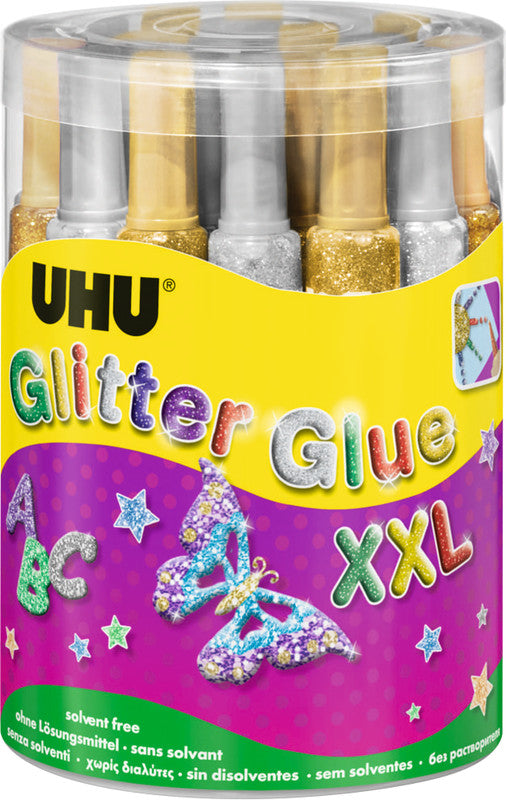 UHU Glitzerkleber – farbig sortiert – Set 24 × 20 ml – auswaschbar, lösungsmittelfrei – zum Basteln