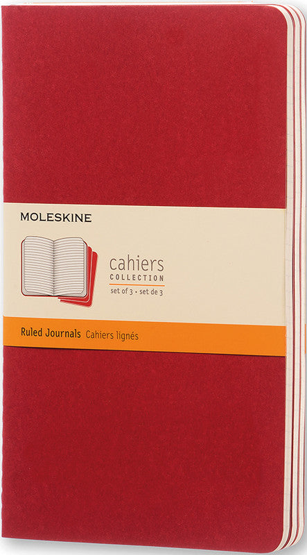Moleskine Notizheft, liniert, Fadenheftung, Karton, 80 Seiten, 70 g/m² – Preiselbeerrot, 3er-Pack