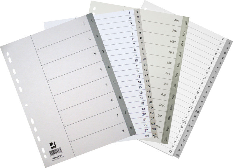Connect Register – für A4, Kunststoff, Jan.–Dez., 12-teilig, grau, 11-fach