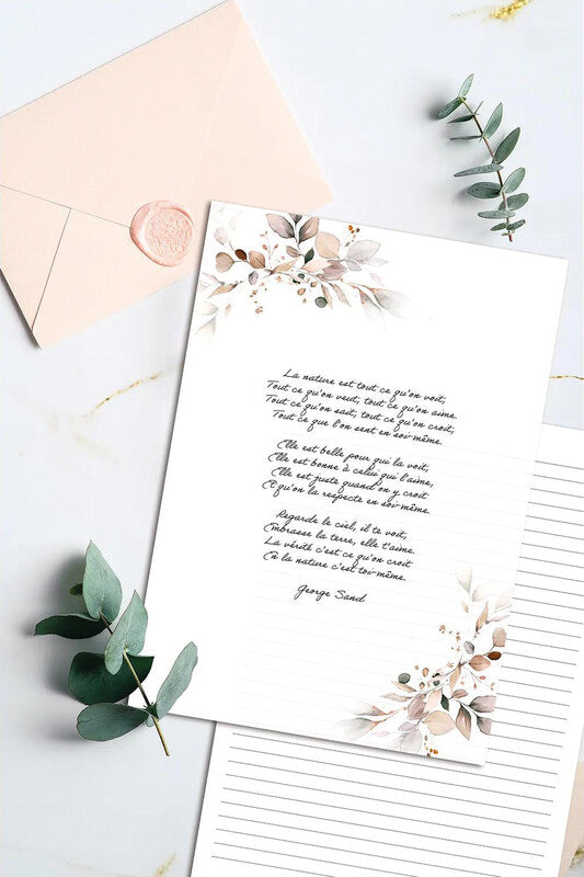 Herbin Design-Papier, Eukalyptus, satiniert, Rosa, A4, 90 g/m², mit Linienblatt, 50 Blatt, FSC