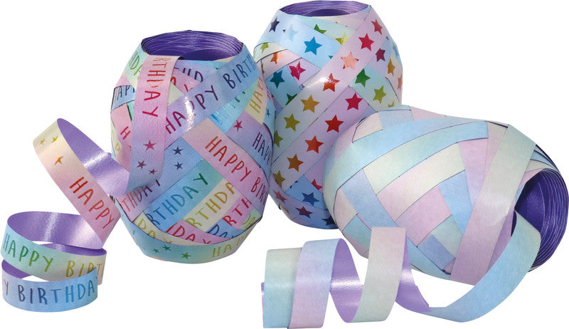 Präsent Geschenkband Knäuel – Rainbow – Kunststoff, sortiert – 10 mm × 20 m