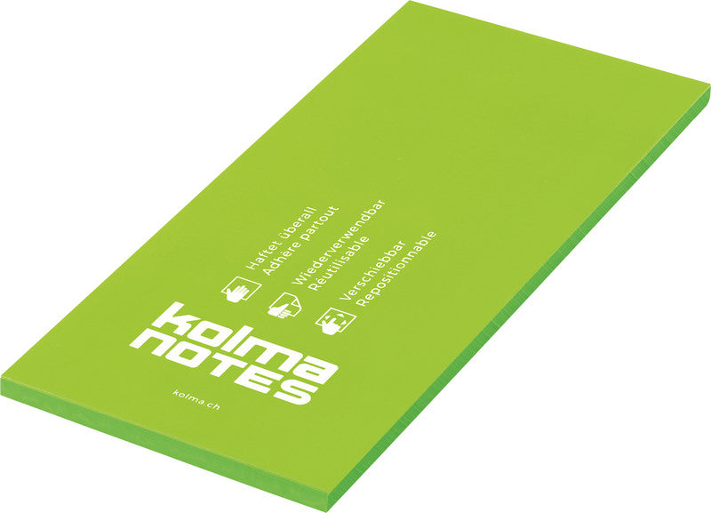 Kolma Haftnotizen – 99×210 mm – Neongrün, 100 Blatt, elektrostatisch