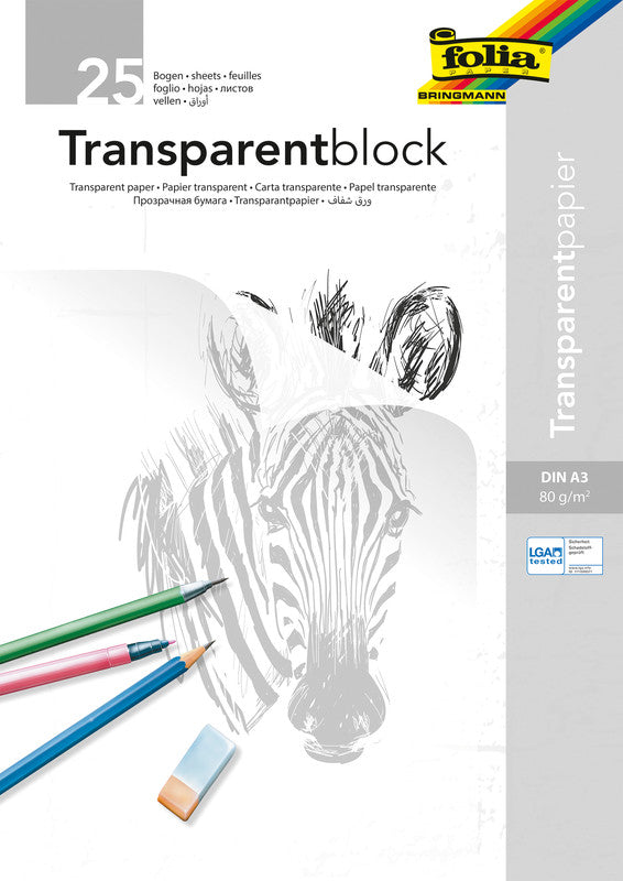 Folia Transparentpapier – A3, 80 g/m², weiss transparent, 25 Blätter