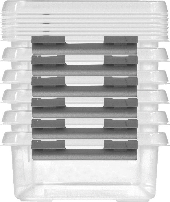 Helit die q-line Aufbewahrungsbox 1 l – mit Clipdeckel, stapelbar, 200 × 60 × 150 mm, transparent, Kunststoff